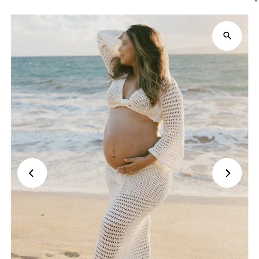 White Tie Front Cropped Crochet Beach Maternity Set for Photoshoot